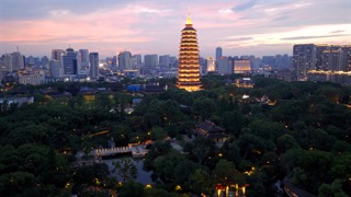 「天宁」红梅阁天宁寺晚霞城市天际线